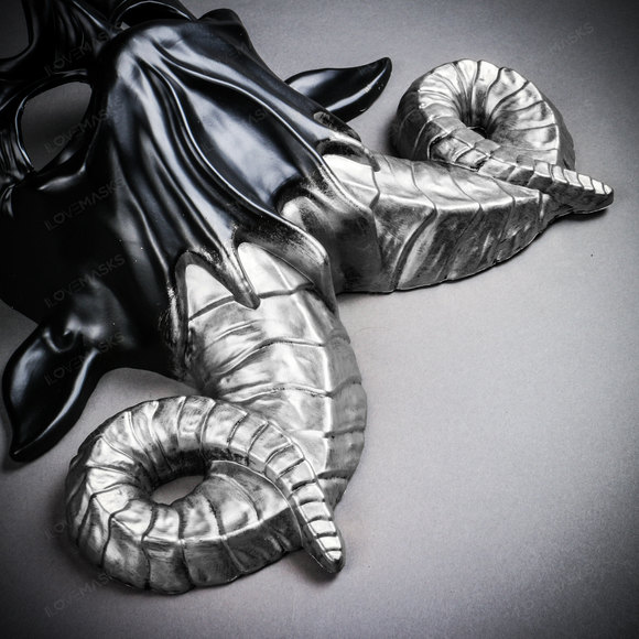 Krampus Ram Demon with Horns Devil Halloween Mask - Black Silver - Picture 8 of 8